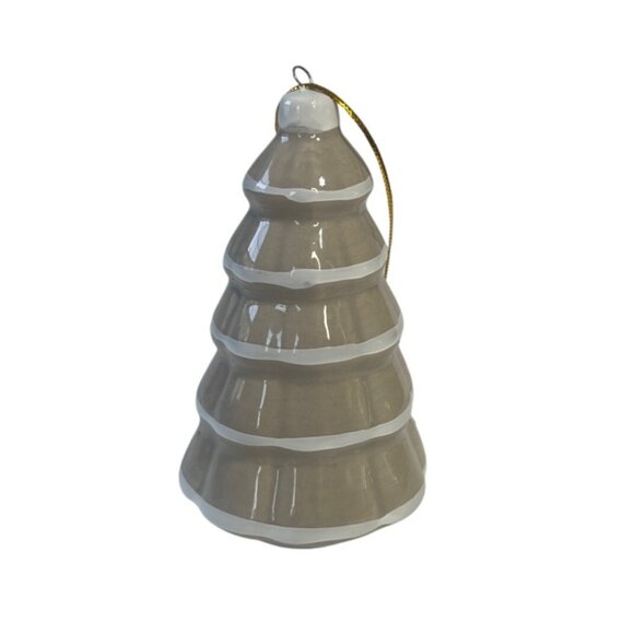 Set of 4 Holiday Style Ceramic Tree Ornaments  2.5" X 4 " New Beige White - Picture 2 of 5